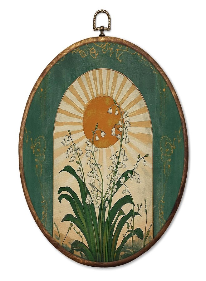HUGANE Vintage Lily of The Valley Art Nouveau Round Wall Art Decor, Mystical Taurus Sunlit Spiritual Floral Hanging Canvas Framed Prints Wall Sculptures for Home Bedroom Living Room Decor, 10x10 Inch - Image 1